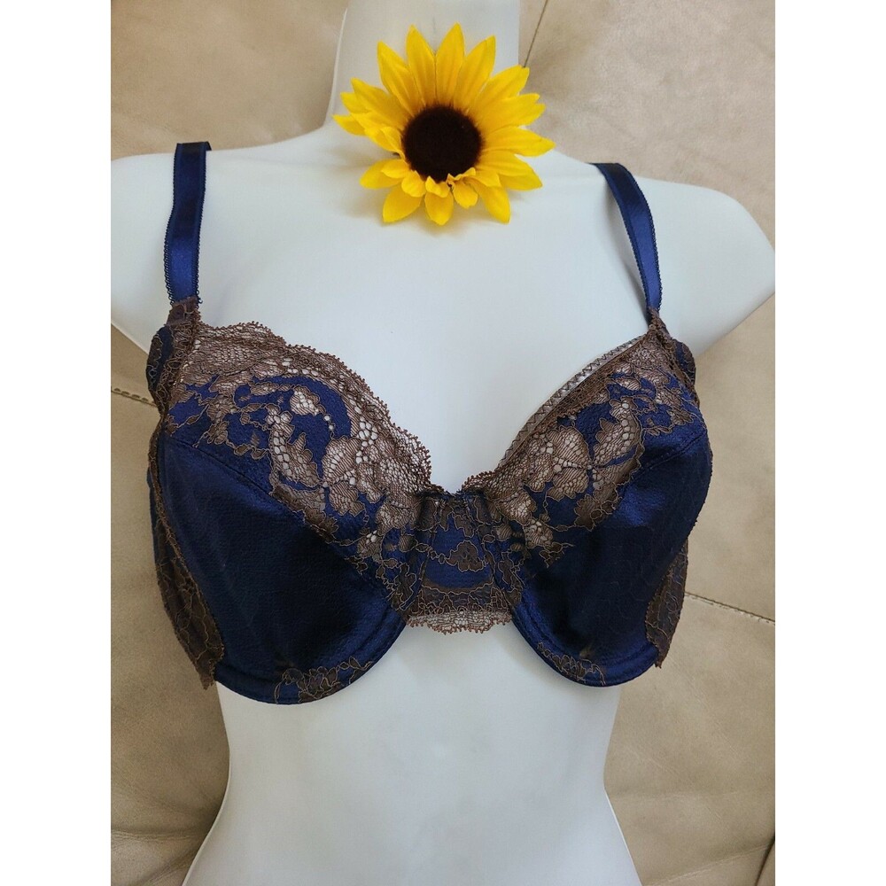 WACOAL Lace Affair Unlined Underwire Bra 855256 Blue Brown 34C new no tags